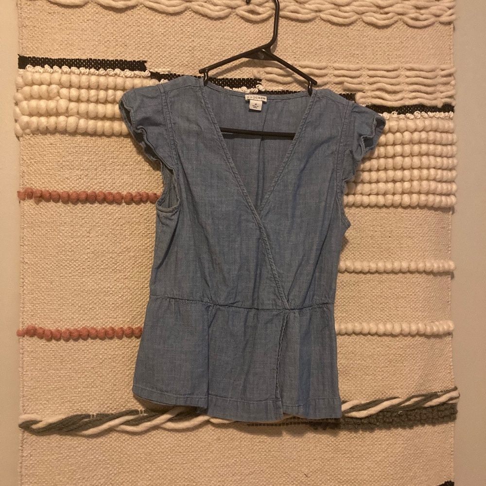 Denim blouse flutter sleeves